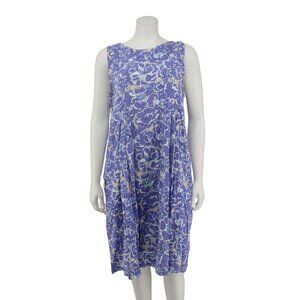 Anna Ocean Retro 90s Purple Floral Print Rayon Sleeveless Pleated Dress Size M